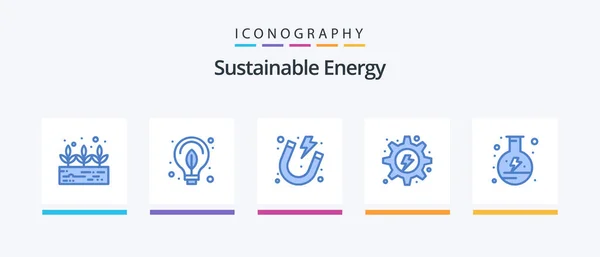 Sustainable Energy Blue Icon Pack Including Power Electricity Power Gear — стоковый вектор