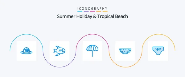 Beach Blue Icon Pack Including Clothes Beach Umbrella Water Melon — Stockový vektor