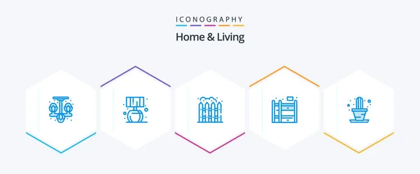 Home Living Blue Icon Pack Including Plant Living House Bunk — Stockový vektor