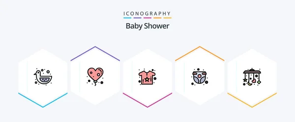 Baby Shower Filledline Icon Pack Including Mobile Infant Body Childhood — ストックベクタ