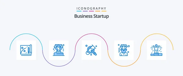 Business Startup Blue Icon Pack Including Man Magnifying Business Diamond — Διανυσματικό Αρχείο