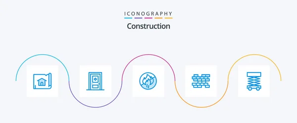 Construction Blue Icon Pack Including Scaffolding Construction Fire Wall Brick — Stockvector