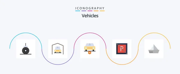 Vehicles Flat Icon Pack Including Ship Boat Less Park — Wektor stockowy