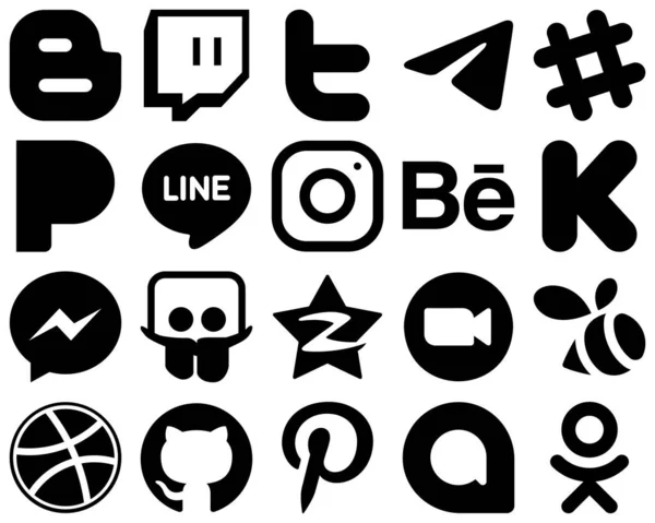 Creative Black Solid Icon Set Messenger Kickstarter Spotify Behance Meta — Stockvector