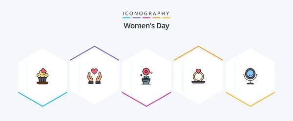 Womens Day Filledline Icon Pack Including Flower Mirror — 图库矢量图片