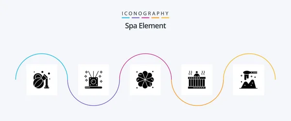 Spa Element Glyph Icon Pack Including Spoon Ladle Spa Springs — Vector de stock