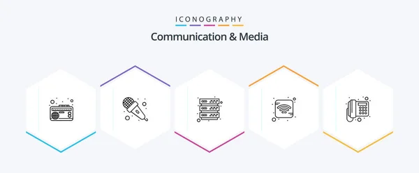 Communication Media Line Icon Pack Including Phone Communication Audio Wifi — Wektor stockowy
