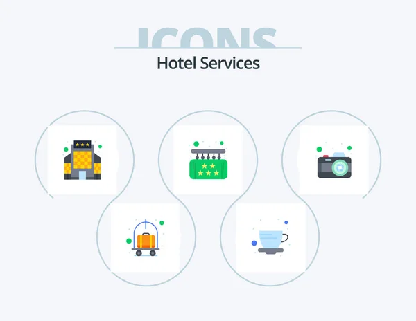 Hotel Services Flat Icon Pack Icon Design Camera Luxury Building — Stock Vector