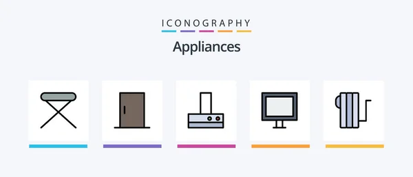 Appliances Line Filled Icon Pack Including House Appliances Furniture Heater — Archivo Imágenes Vectoriales