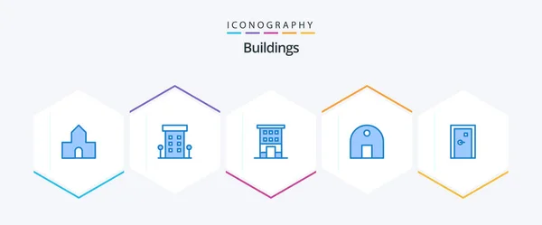 Buildings Blue Icon Pack Including Mosque Historical Building Store Building — Archivo Imágenes Vectoriales