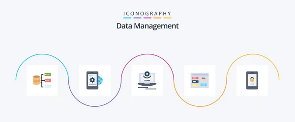 Data Management Flat Icon Pack Including Profile Setting Account Monitor — Archivo Imágenes Vectoriales