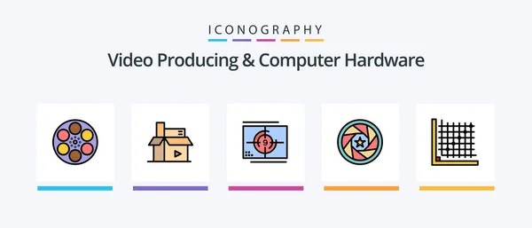 Video Producing Computer Hardware Line Filled Icon Pack Including Abstract — Vector de stock