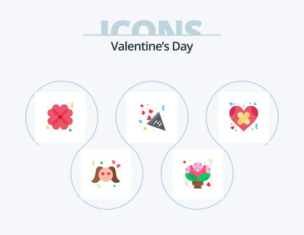 Valentines Day Flat Icon Pack Icon Design Bandage Heart Roses — Stock Vector
