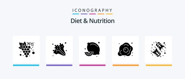 Diet Nutrition Glyph Icon Pack Including Diet Healthy Citrus Fruit — 图库矢量图片