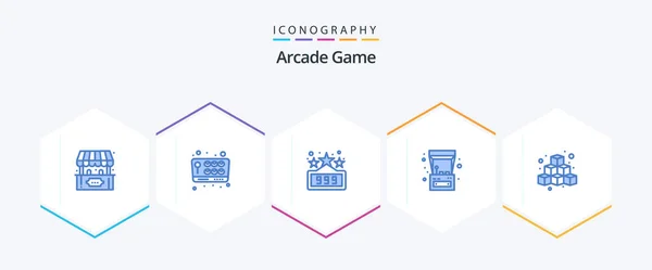 Arcade Blue Icon Pack Including Fun Cubes High Score Play — Vector de stock