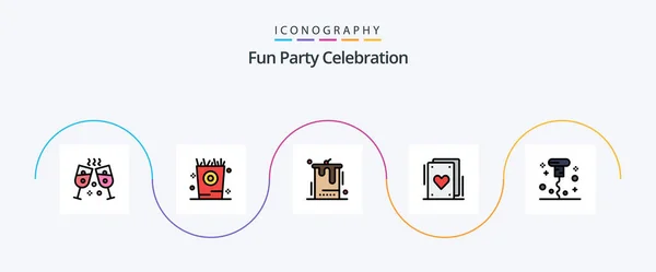 Party Line Filled Flat Icon Pack Including Opened Corkscrew Dessert — Archivo Imágenes Vectoriales