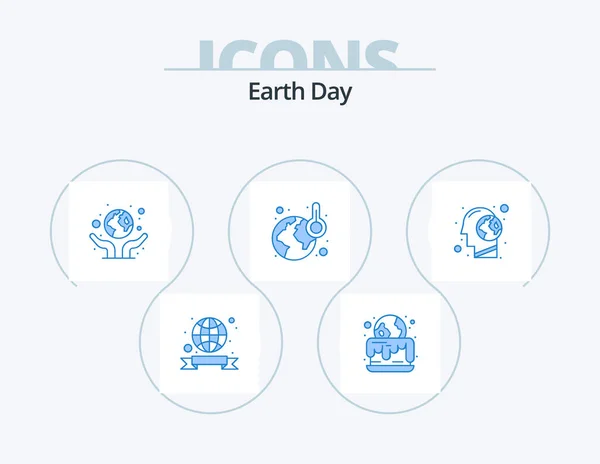 Earth Day Blue Icon Pack Icon Design Human Brain Earth — ストックベクタ