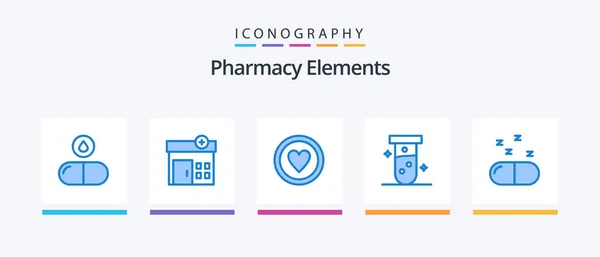Pharmacy Elements Blue Icon Pack Including Pills Drug Love Lab — 图库矢量图片