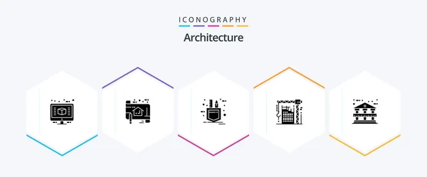 Architecture Glyph Icon Pack Including Interior Crane Plan Building Tools — Stockový vektor