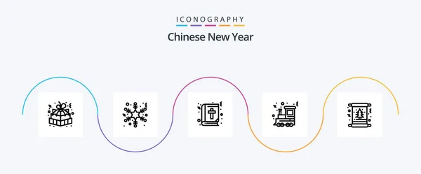 Chinese New Year Line Icon Pack Including Christmas Train Bible — 图库矢量图片