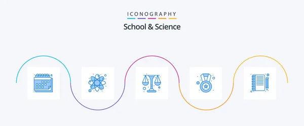 School Science Blue Icon Pack Including Notebook Badge Physic Reward — Stok Vektör