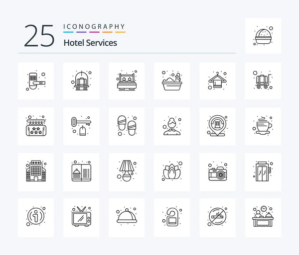 Hotel Services Line Icon Pack Including Wardrobe Shower Bed Hotel — ストックベクタ