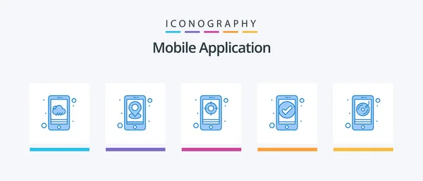 Mobile Application Blue Icon Pack Including Broadcasting Application Essential App — Archivo Imágenes Vectoriales