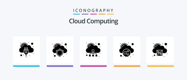Cloud Computing Glyph Icon Pack Including Technology Cloud Share Activity — Stockový vektor