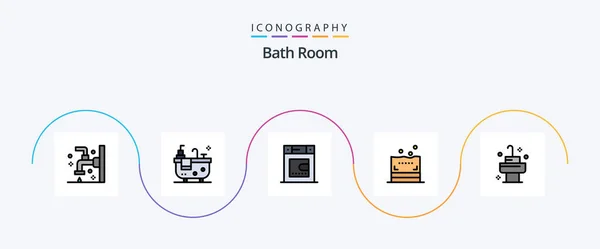 Bath Room Line Filled Flat Icon Pack Including Bath Dryer — Διανυσματικό Αρχείο