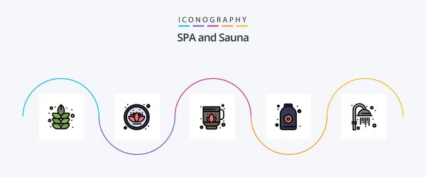 Sauna Line Filled Flat Icon Pack Including Lotus Shower — Stock Vector