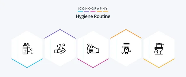 Hygiene Routine Line Icon Pack Including Cosmetic Washroom Cleaning — 图库矢量图片