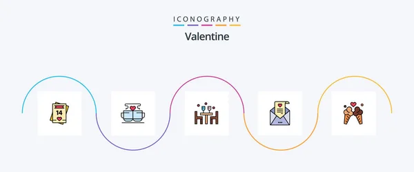 Valentine Line Filled Flat Icon Pack Including Proposal Mail Heart — Stockvektor