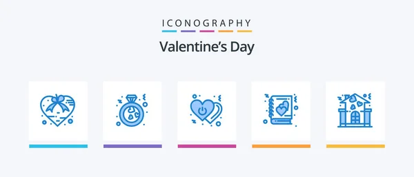 Valentines Day Blue Icon Pack Including Story Love Proposal Book — 图库矢量图片