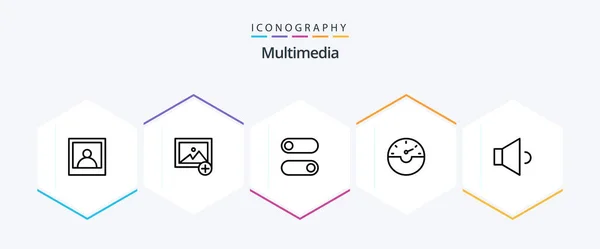 Multimedia Line Icon Pack Including Dash Speaker — стоковый вектор