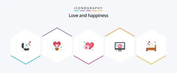 Love Flat Icon Pack Including Bedroom Online Flight Romance Cross — Stockový vektor
