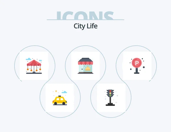 City Life Flat Icon Pack Icon Design Traffic City City — Vetor de Stock