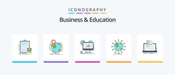 Business Education Flat Icon Pack Including Network Global Pin Setting — Stockový vektor