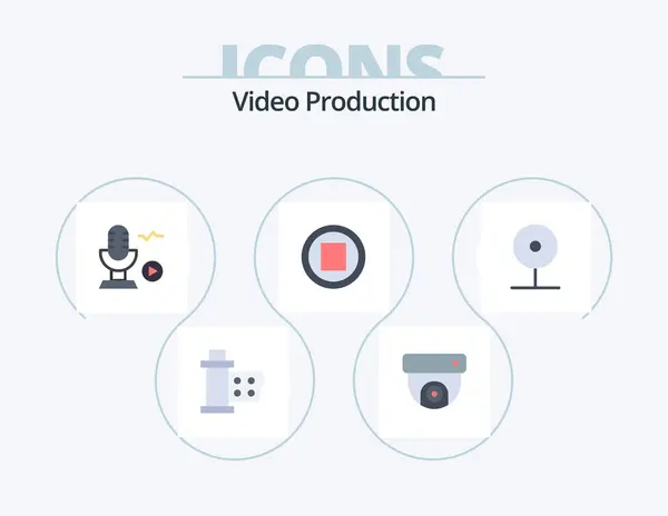 Video Production Flat Icon Pack Icon Design Cctv Stop Music — Image vectorielle