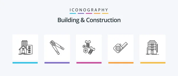 Building Construction Line Icon Pack Including Real Building Construction Tiny — Stock Vector