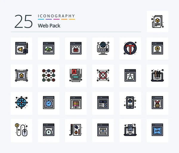 Web Pack Line Filled Icon Pack Including Photo Web Page — Archivo Imágenes Vectoriales