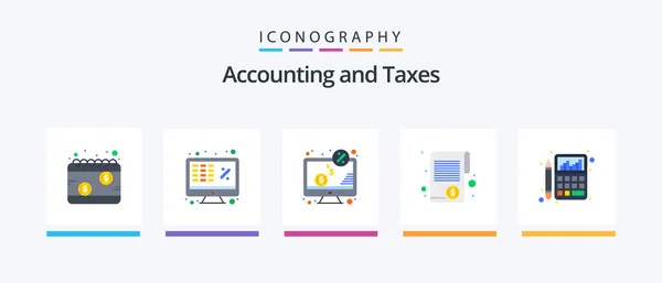 Taxes Flat Icon Pack Including Money Document Laptop Screen Money — Stock vektor