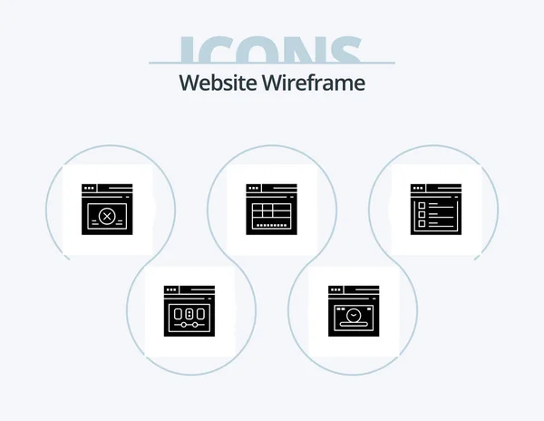 Website Wireframe Glyph Icon Pack Icon Design Text Web Time — Stockvector