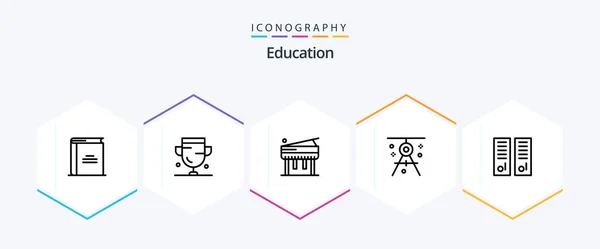 Education Line Icon Pack Including Drawing Draft Medal Compass Piano — Stockvector