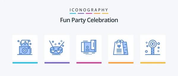 Party Blue Icon Pack Including Lollipop Shopping Card Shop Bag — Vetor de Stock