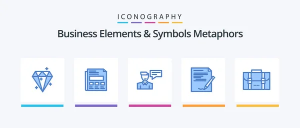 Business Elements Symbols Metaphors Blue Icon Pack Including Report Document — Stock Vector