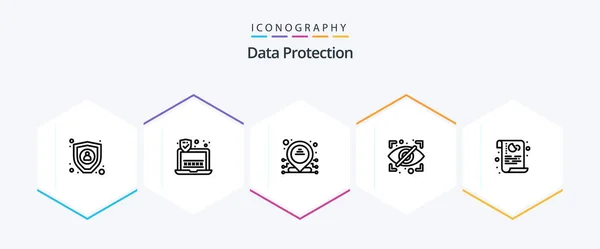 Data Protection Line Icon Pack Including Security Policy Data Security — ストックベクタ
