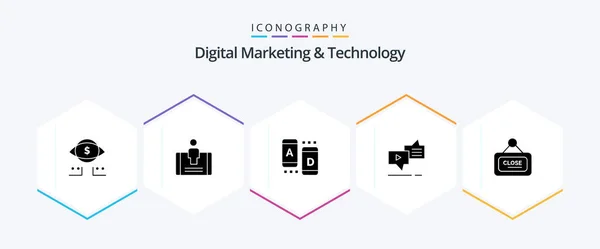 Digital Marketing Technology Glyph Icon Pack Including Marketing Messaging Marketing — 图库矢量图片