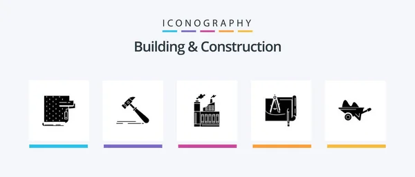 Building Construction Glyph Icon Pack Including Blue Print Blueprint Strong — Vettoriale Stock