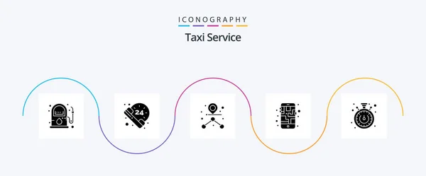 Taxi Service Glyph Icon Pack Including Time Path Stopwatch Phone — Stock Vector