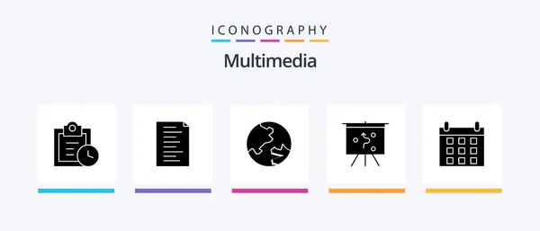 Multimedia Glyph Icon Pack Including Geography Schedule Calendar Creative Icons — Image vectorielle
